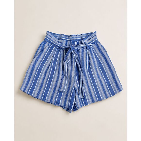 H&M Pants - H&M Women’s Size 6 Blue White Striped Linen Blend Paperbag Belted Shorts